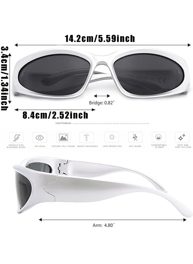 زوجان من النظارات الشمسية بتصميم Y2K، نظارات رياضية بيضاوية مستقبلية للنساء والرجال، نظارات عصرية أنيقة - Image 3